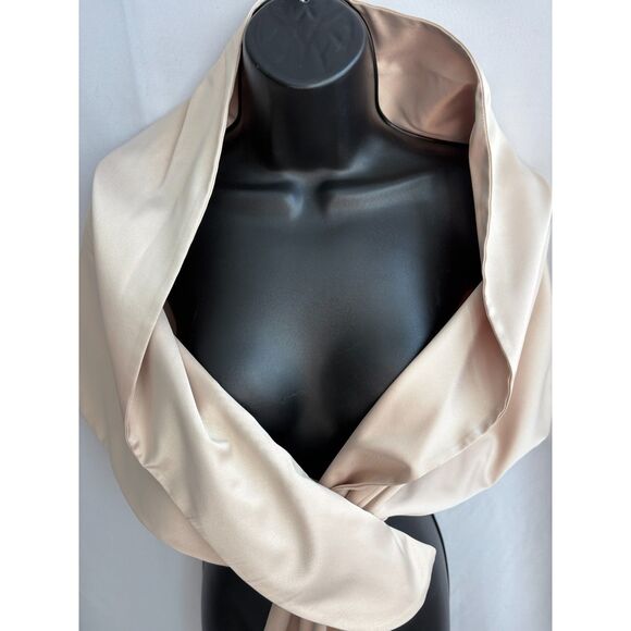 Adrianna Papell NWT Tull Thru Wrap Charmeuse Champagne Satin Evening Scarf OS - Picture 3 of 9